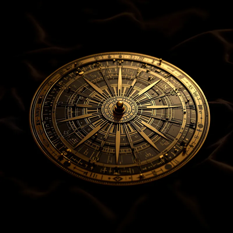 An antique brass wheel with many fine segments on dark velvet