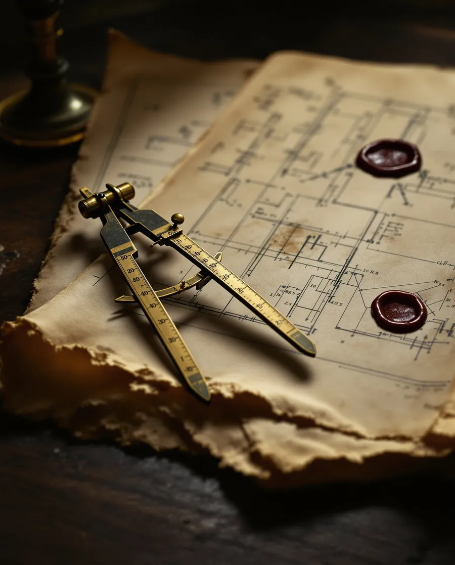Brass compass and parchment with wax seals